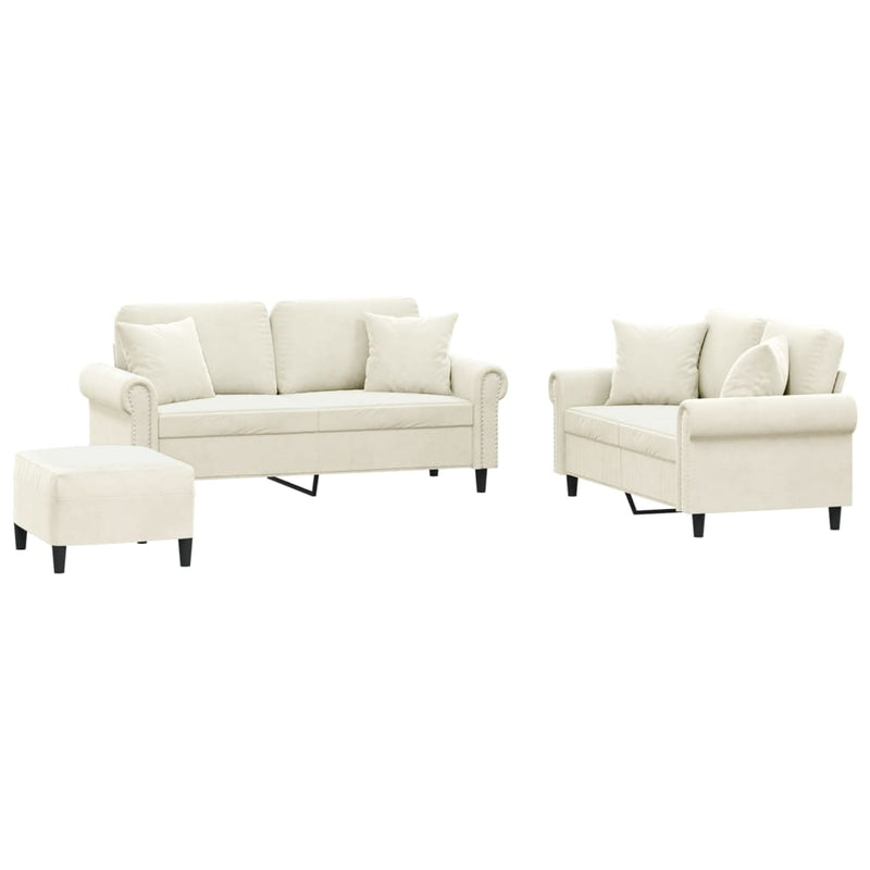 vidaXL 3 részes krémszínű bársony ülőgarnitúra párnákkal