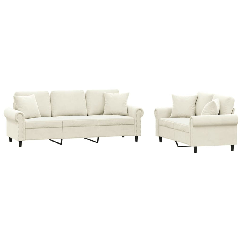 vidaXL 2 részes krémszínű bársony ülőgarnitúra párnákkal