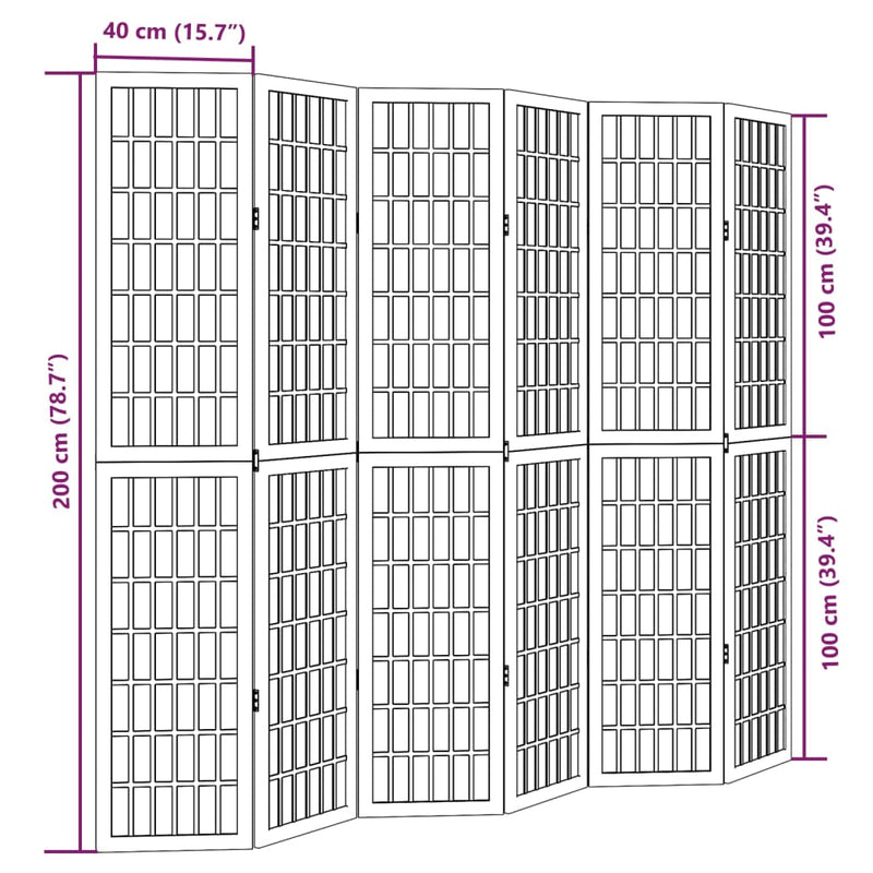 vidaXL 6 paneles fekete tömör császárfa térelválasztó