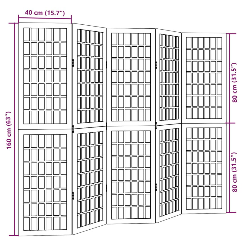 vidaXL 5 paneles fehér tömör császárfa térelválasztó