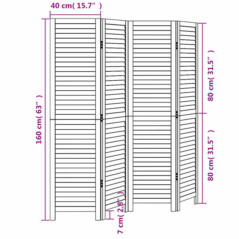 vidaXL 4 paneles fehér tömör császárfa térelválasztó