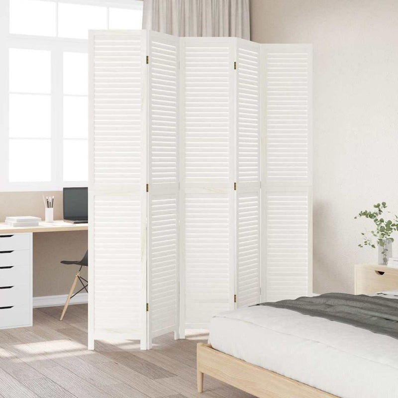 vidaXL 5 paneles fehér tömör császárfa térelválasztó