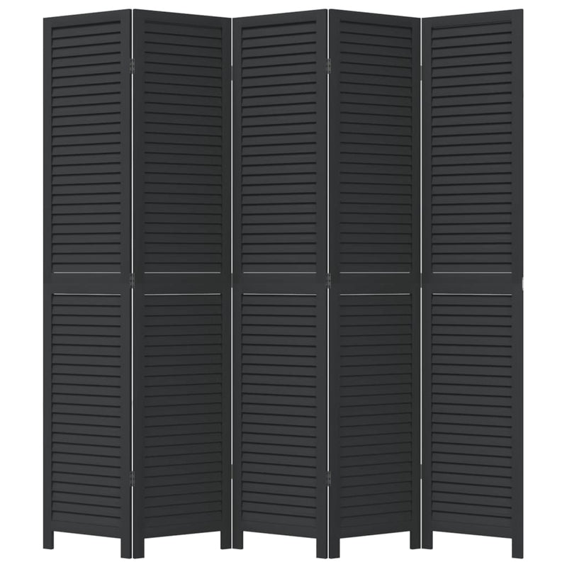 vidaXL 5 paneles fekete tömör császárfa térelválasztó