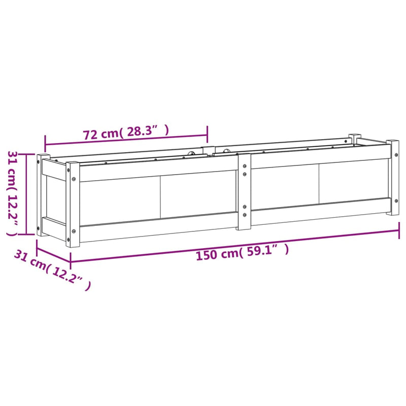 vidaXL viaszbarna tömör fenyőfa kerti virágláda 150 x 31 x 31 cm