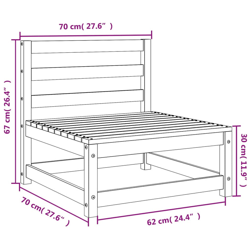 vidaXL 3 db tömör fenyőfa karfa nélküli kerti kanapé 70 x 70 x 67 cm