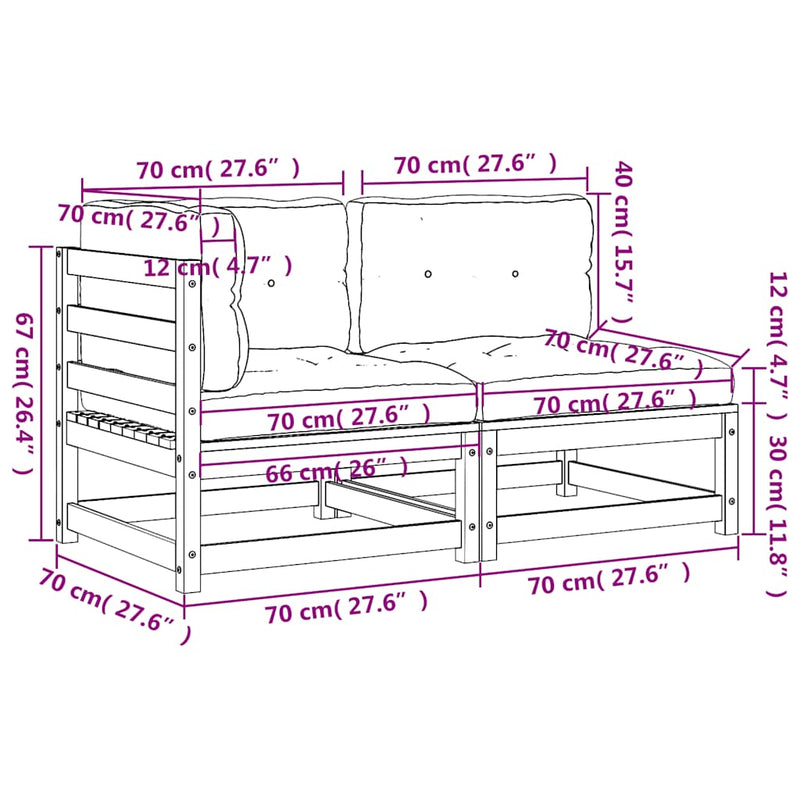 vidaXL 2 személyes tömör fenyőfa kerti kanapé párnával