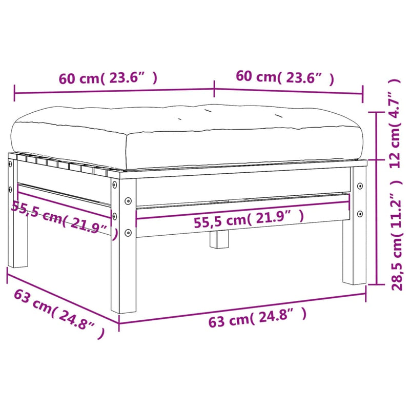 vidaXL impregnált fenyőfa kerti lábzsámoly párnával