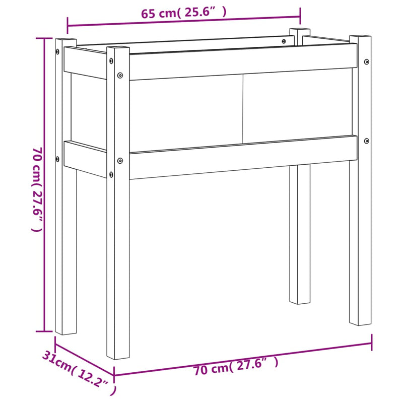 vidaXL tömör fenyőfa kerti virágláda lábakkal 70 x 31 x 70 cm