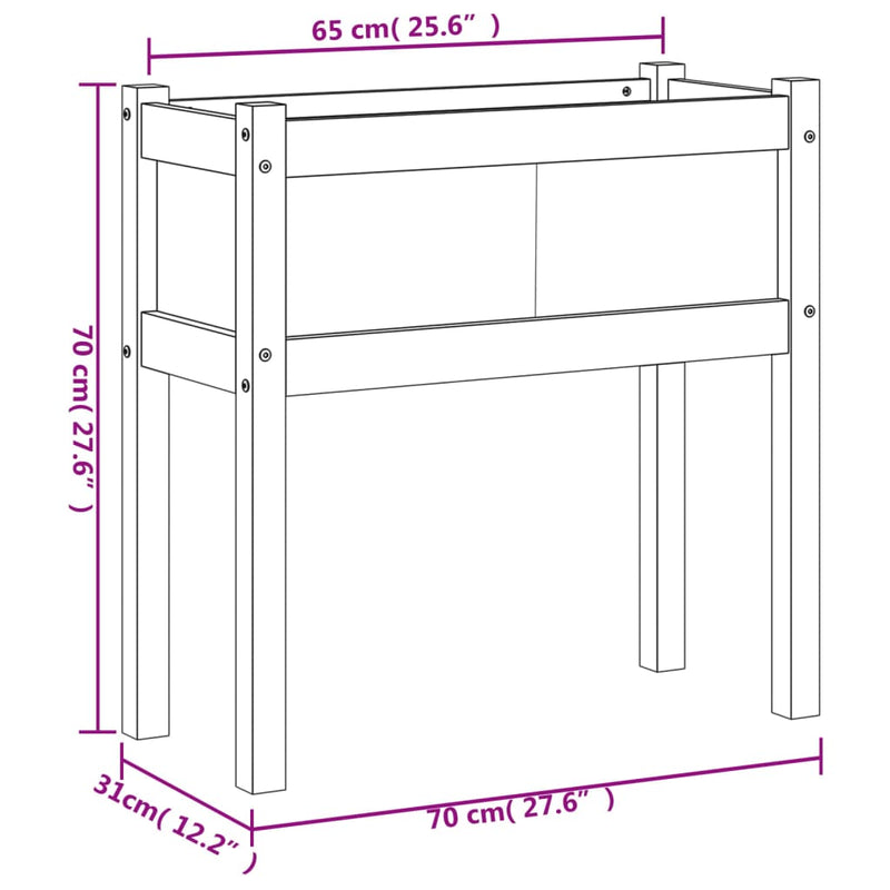 vidaXL fehér tömör fenyő kerti virágláda 70 x 31 x 70 cm