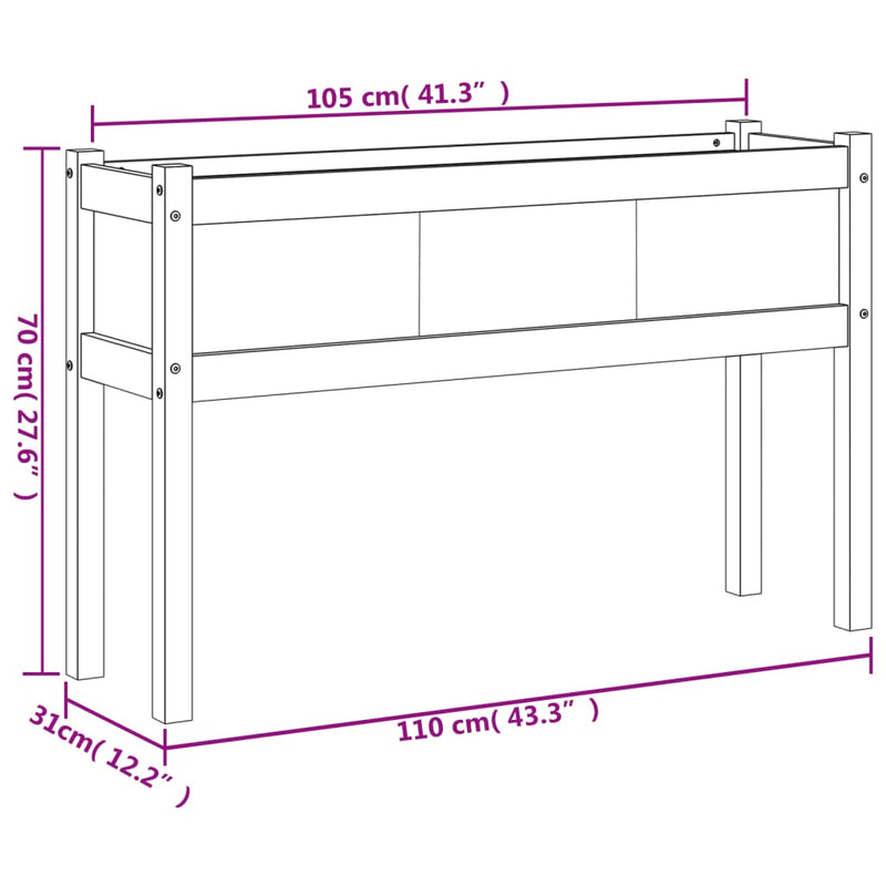 vidaXL tömör fenyőfa kerti virágláda lábakkal 110 x 31 x 70 cm