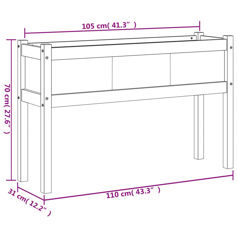 vidaXL viaszbarna tömör fenyőfa kerti virágláda 110 x 31 x 70 cm