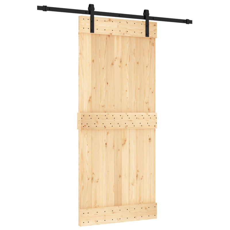 vidaXL tömör fenyőfa tolóajtó fémszerelék szettel 90 x 210 cm