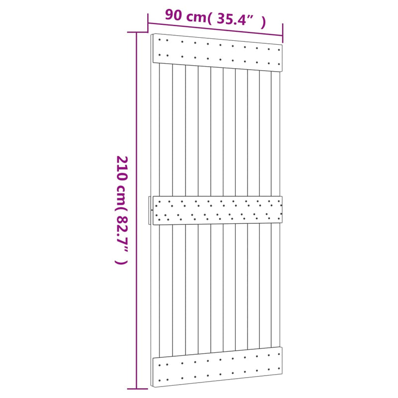 vidaXL tömör fenyőfa tolóajtó fémszerelék szettel 90 x 210 cm