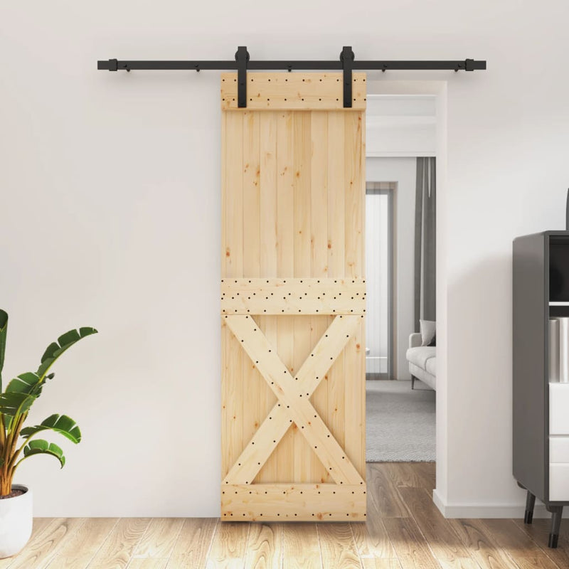 vidaXL tömör fenyőfa tolóajtó fémszerelék szettel 70 x 210 cm
