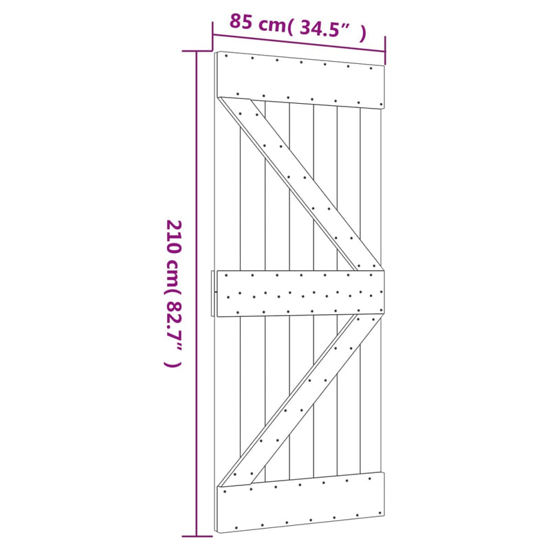 vidaXL tömör fenyőfa tolóajtó fémszerelék szettel 85x210 cm