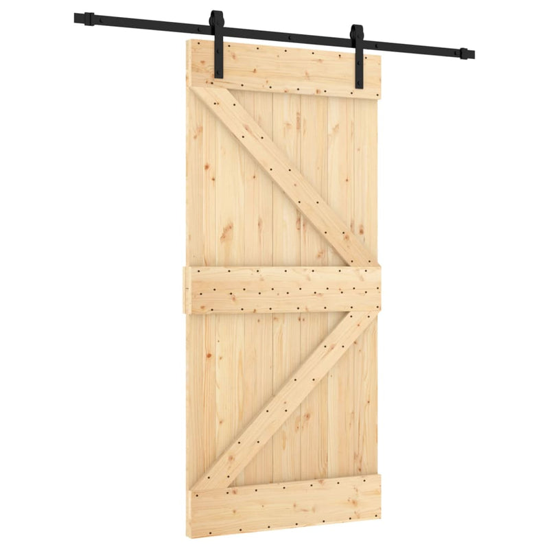 vidaXL tömör fenyőfa tolóajtó fémszerelék szettel 95 x 210 cm