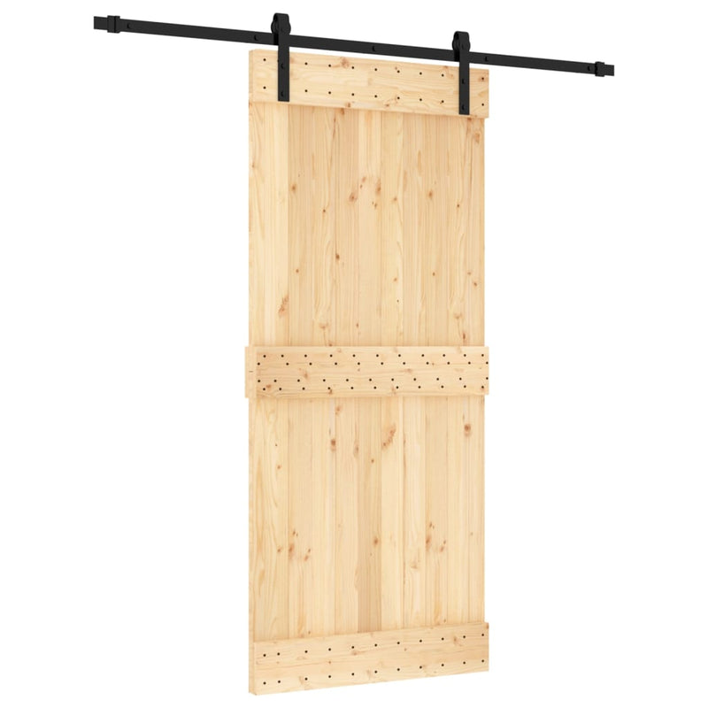 vidaXL tömör fenyőfa tolóajtó fémszerelék szettel 90 x 210 cm