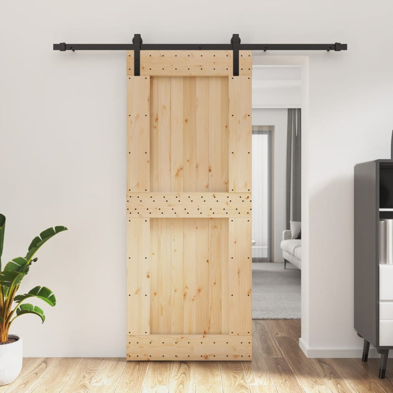 vidaXL tömör fenyőfa tolóajtó fémszerelékszettel 85x210 cm