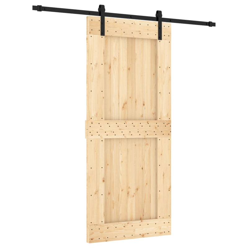 vidaXL tömör fenyőfa tolóajtó fémszerelékszettel 90 x 210 cm