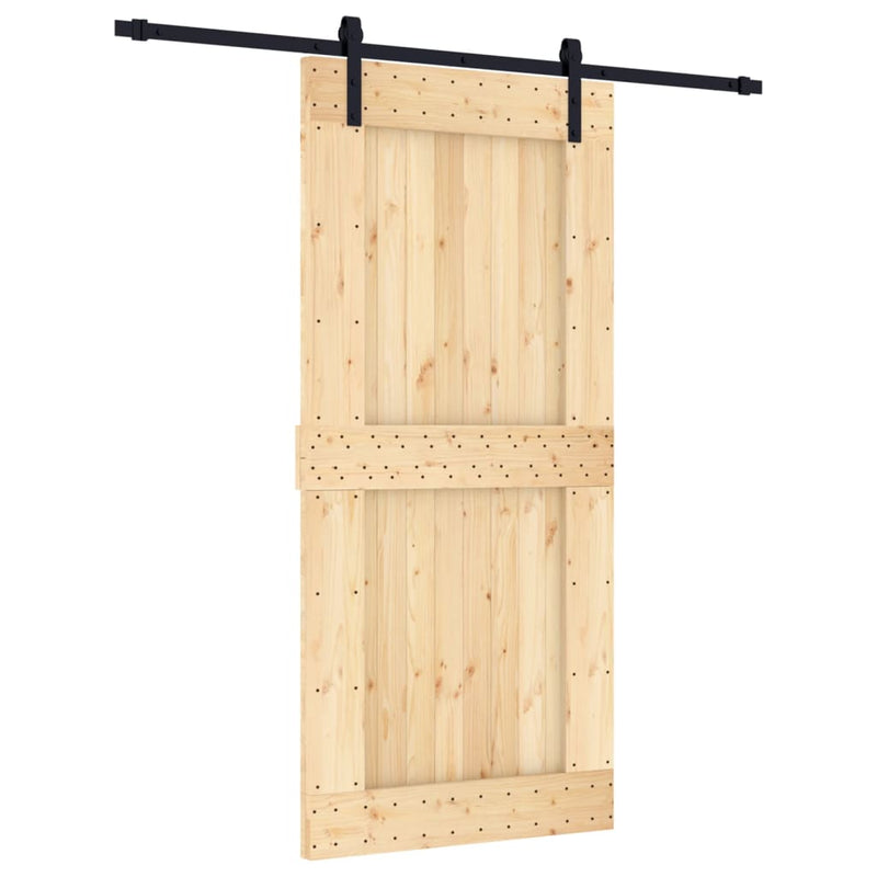 vidaXL tömör fenyőfa tolóajtó fémszerelékszettel 95 x 210 cm