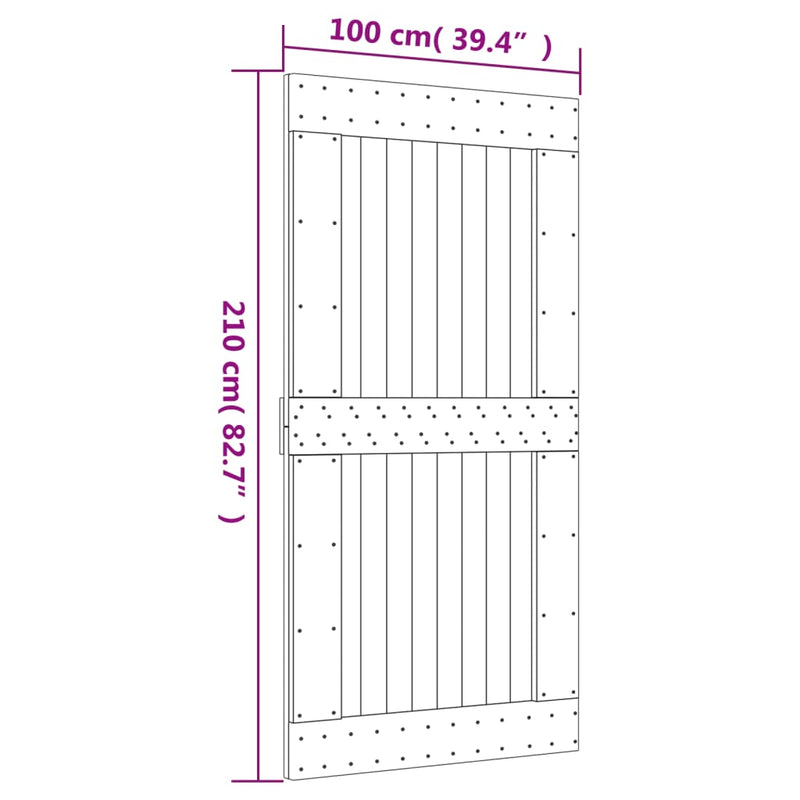vidaXL tömör fenyőfa tolóajtó fémszerelékszettel 100 x 210 cm