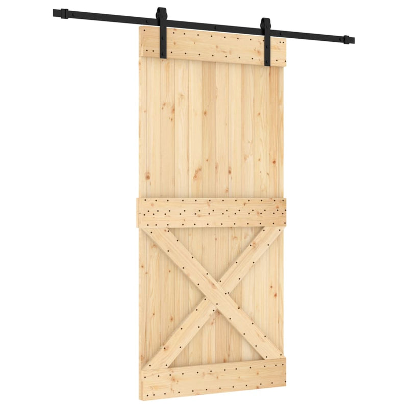 vidaXL tömör fenyőfa tolóajtó fémszerelékszettel 95 x 210 cm