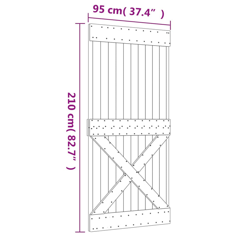 vidaXL tömör fenyőfa tolóajtó fémszerelékszettel 95 x 210 cm