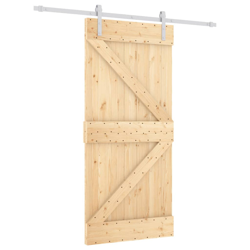vidaXL tömör fenyőfa tolóajtó fémszerelék szettel 95 x 210 cm