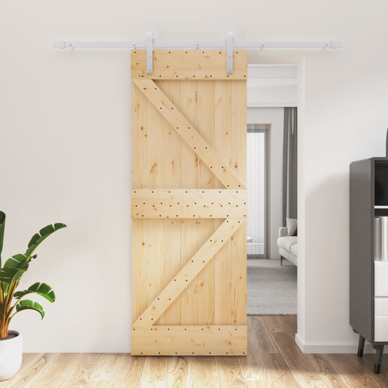 vidaXL tömör fenyőfa tolóajtó fémszerelék szettel 80 x 210 cm