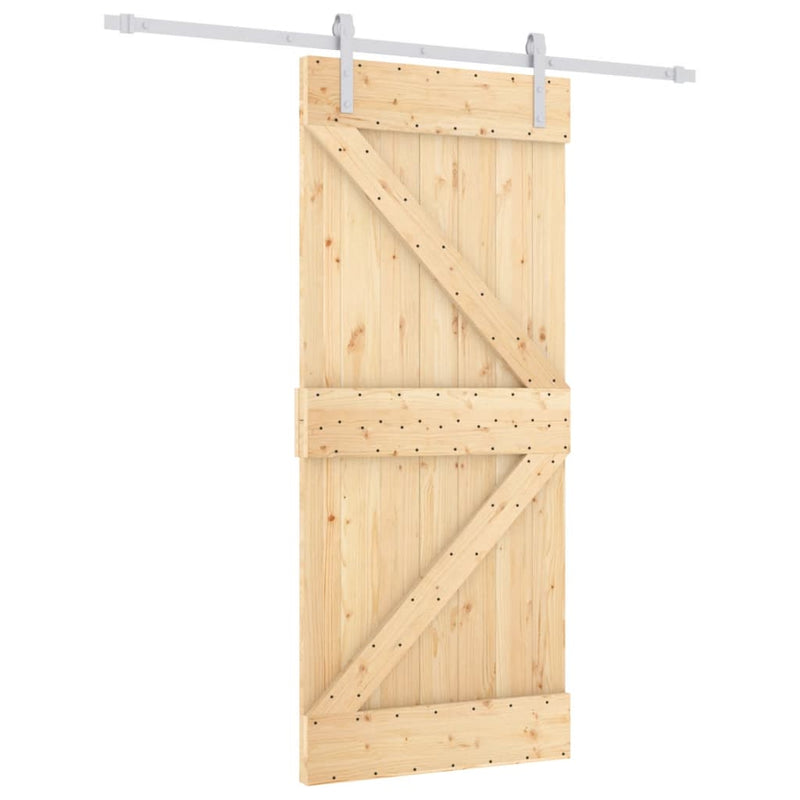 vidaXL tömör fenyőfa tolóajtó fémszerelék szettel 90 x 210 cm