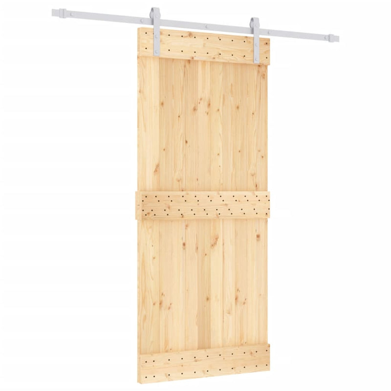 vidaXL tömör fenyőfa tolóajtó fémszerelék szettel 90 x 210 cm