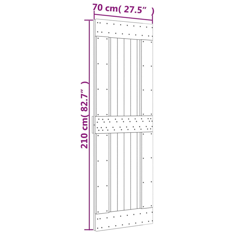 vidaXL tömör fenyőfa tolóajtó fémszerelék szettel 70 x 210 cm