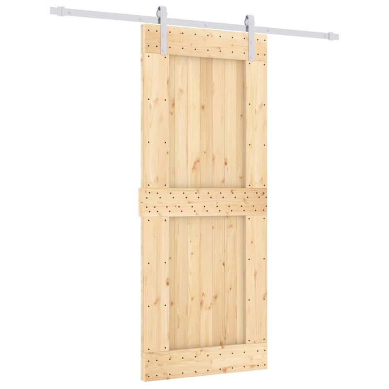 vidaXL tömör fenyőfa tolóajtó fémszerelék szettel 85x210 cm