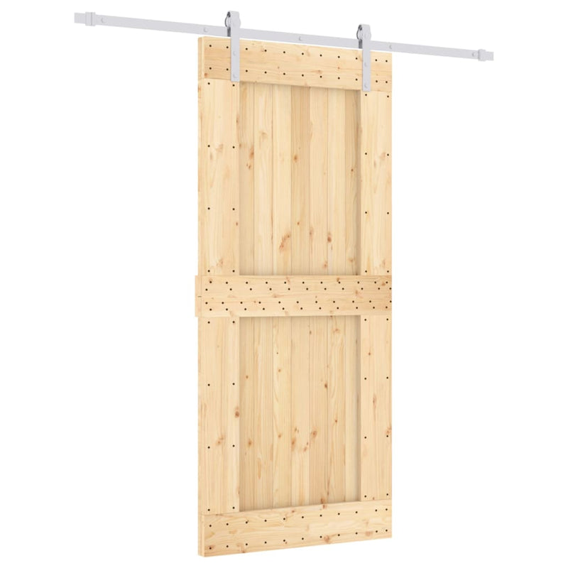 vidaXL tömör fenyőfa tolóajtó fémszerelék szettel 90 x 210 cm