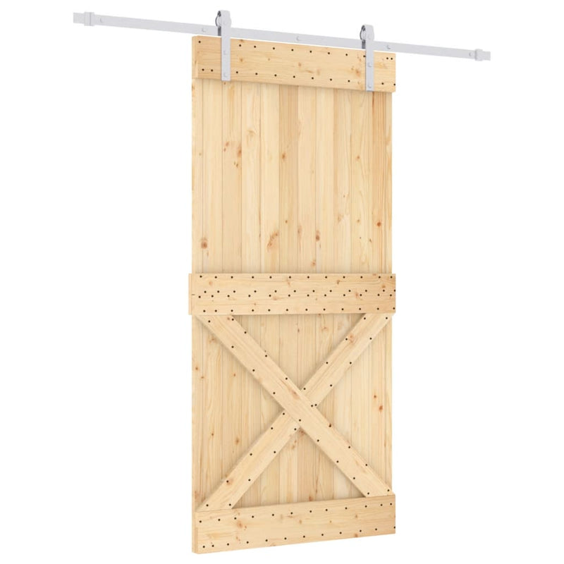 vidaXL tömör fenyőfa tolóajtó fémszerelék szettel 95 x 210 cm