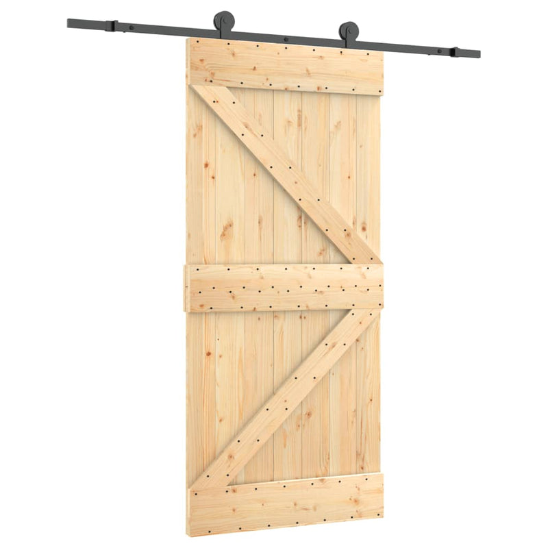 vidaXL tömör fenyőfa tolóajtó fémszerelék szettel 95 x 210 cm