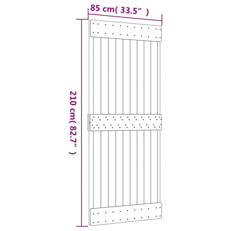 vidaXL tömör fenyőfa tolóajtó fémszerelékszettel 85x210 cm