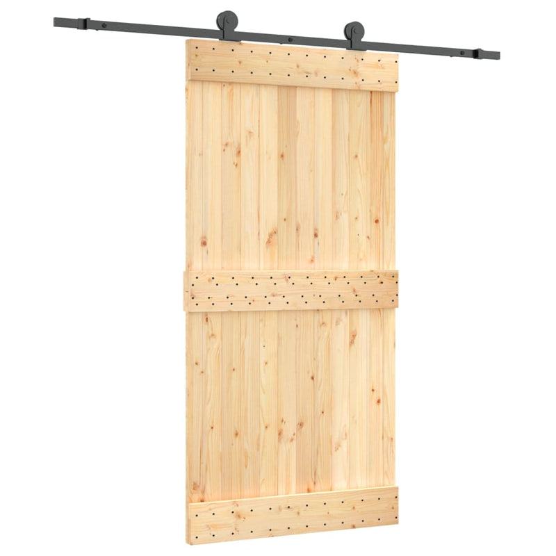 vidaXL tömör fenyőfa tolóajtó fémszerelékszettel 100 x 210 cm