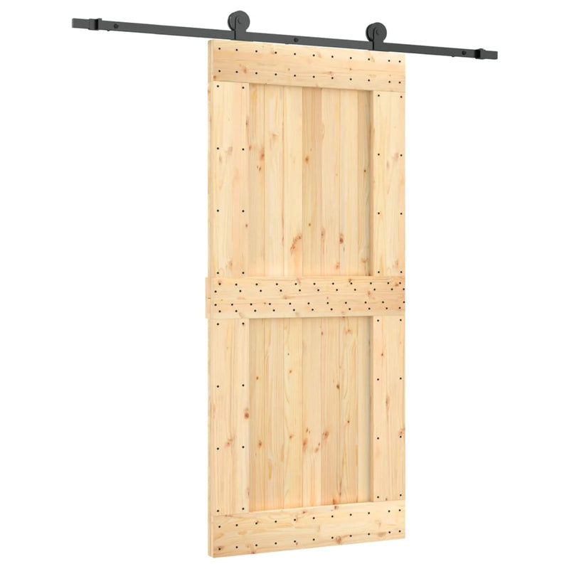 vidaXL tömör fenyőfa tolóajtó fémszerelékszettel 90 x 210 cm
