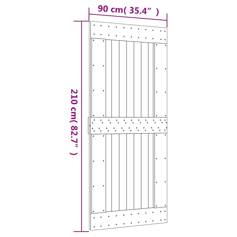 vidaXL tömör fenyőfa tolóajtó fémszerelékszettel 90 x 210 cm