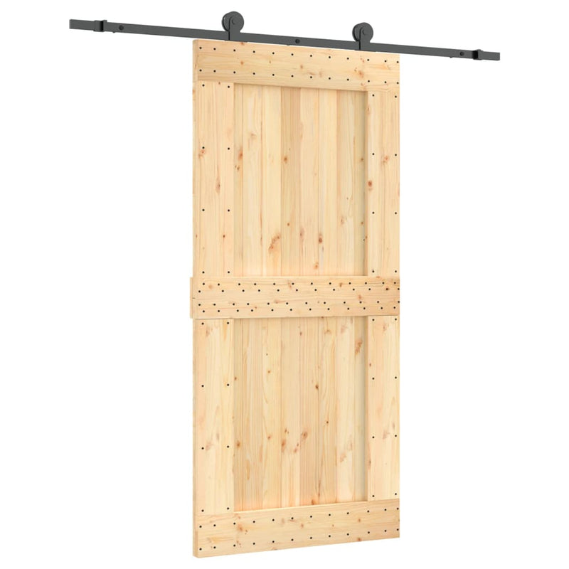 vidaXL tömör fenyőfa tolóajtó fémszerelékszettel 95 x 210 cm