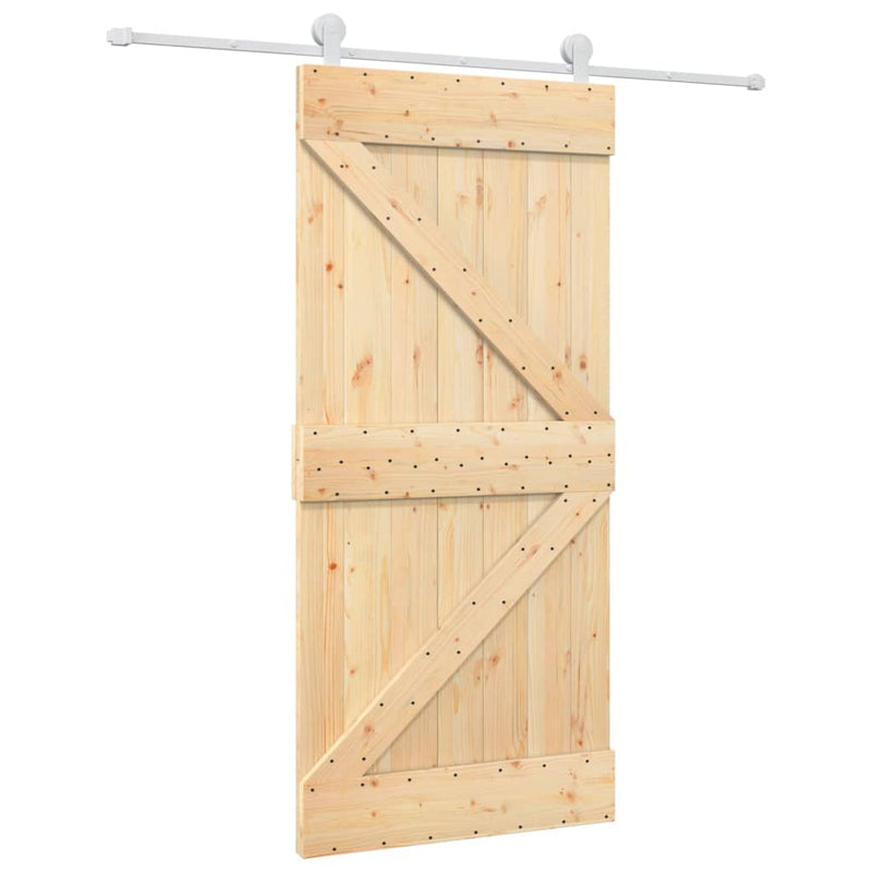 vidaXL tömör fenyőfa tolóajtó fémszerelék szettel 95 x 210 cm