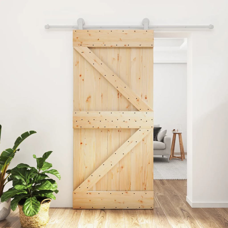 vidaXL tömör fenyőfa tolóajtó fémszerelék szettel 95 x 210 cm