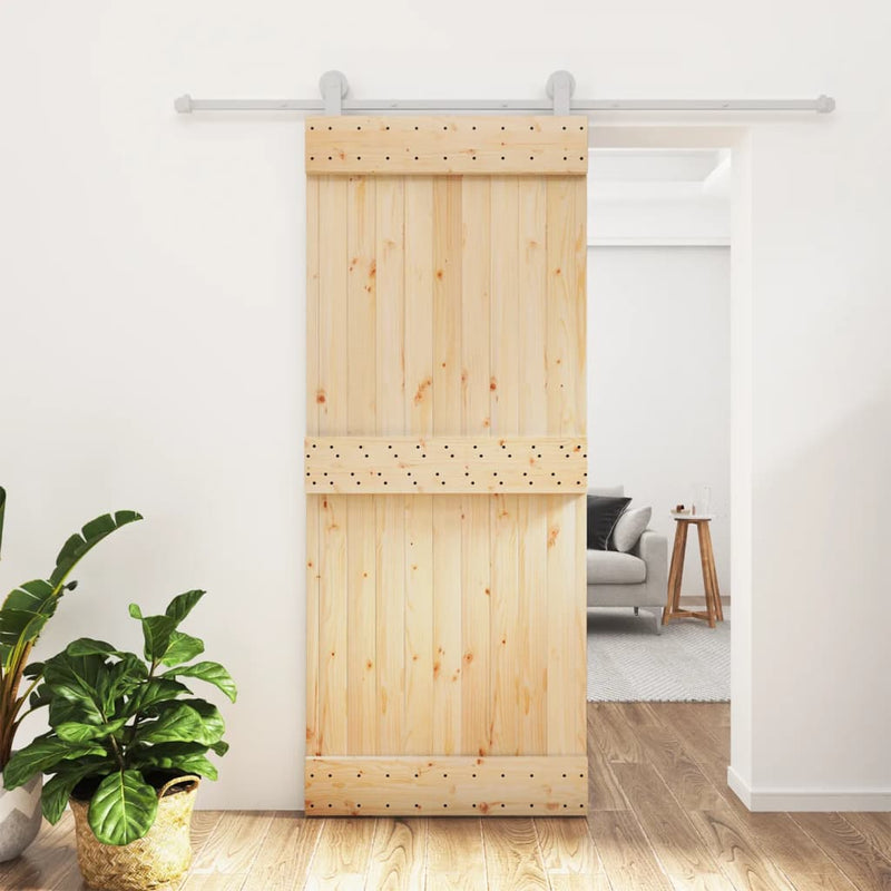 vidaXL tömör fenyőfa tolóajtó fémszerelék szettel 85x210 cm