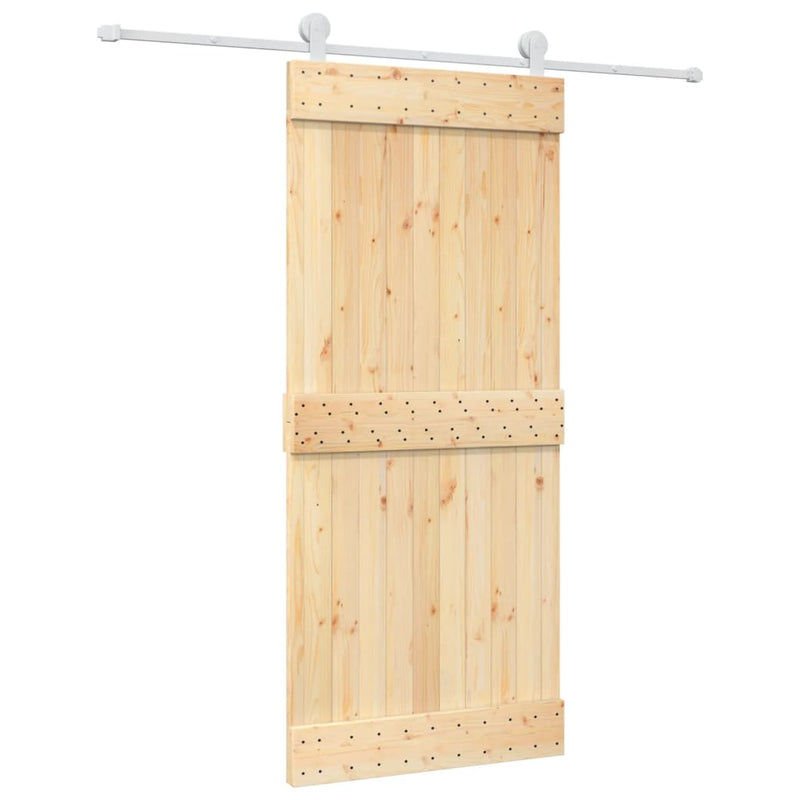 vidaXL tömör fenyőfa tolóajtó fémszerelék szettel 90 x 210 cm