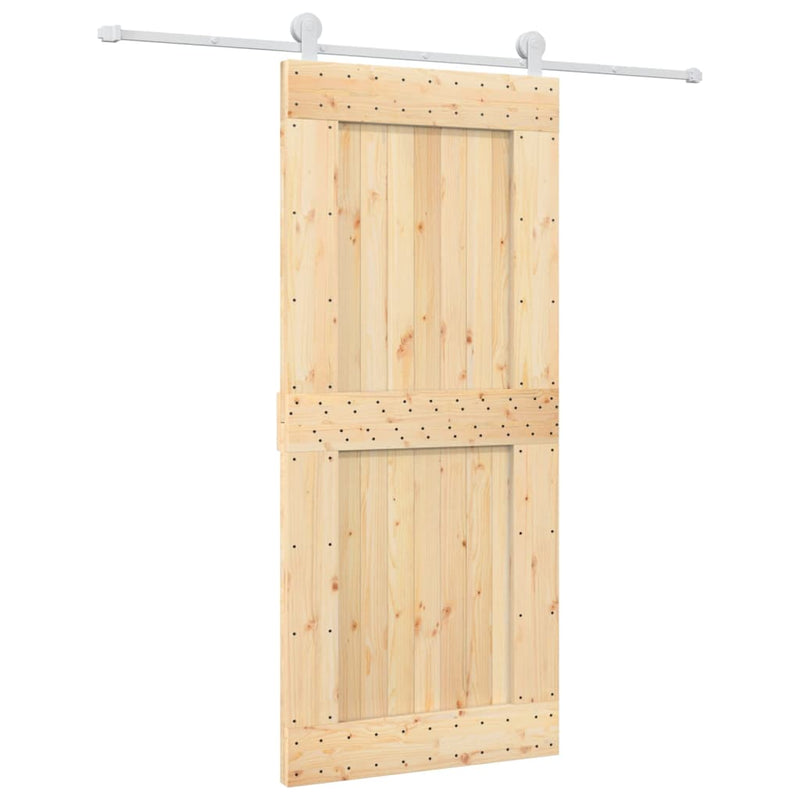 vidaXL tömör fenyőfa tolóajtó fémszerelék szettel 90 x 210 cm