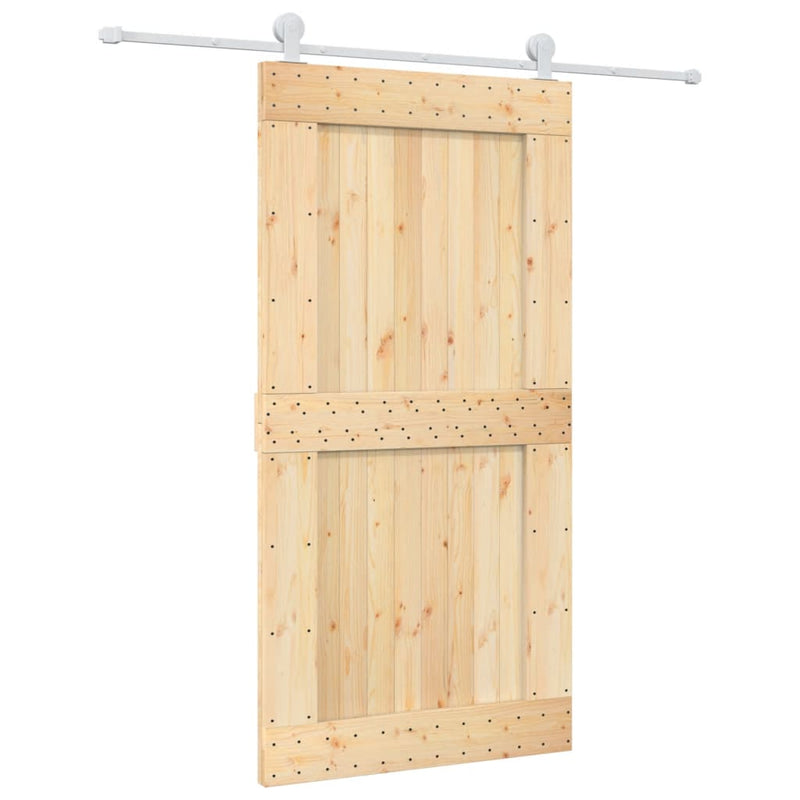 vidaXL tömör fenyőfa tolóajtó fémszerelék szettel 100 x 210 cm