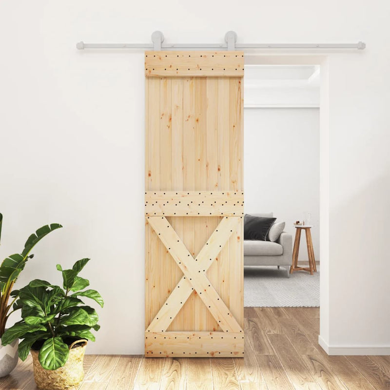 vidaXL tömör fenyőfa tolóajtó fémszerelék-szettel 70 x 210 cm