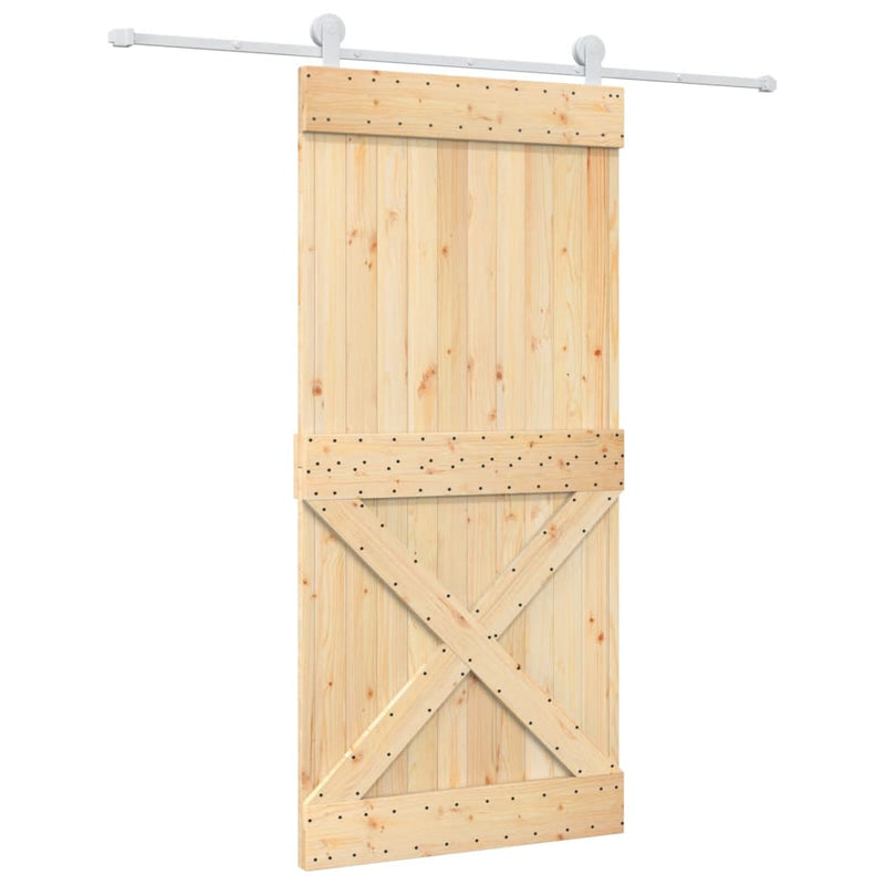 vidaXL tömör fenyőfa tolóajtó fémszerelék szettel 95 x 210 cm