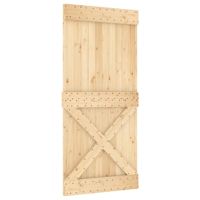 vidaXL tömör fenyőfa tolóajtó fémszerelék szettel 95 x 210 cm